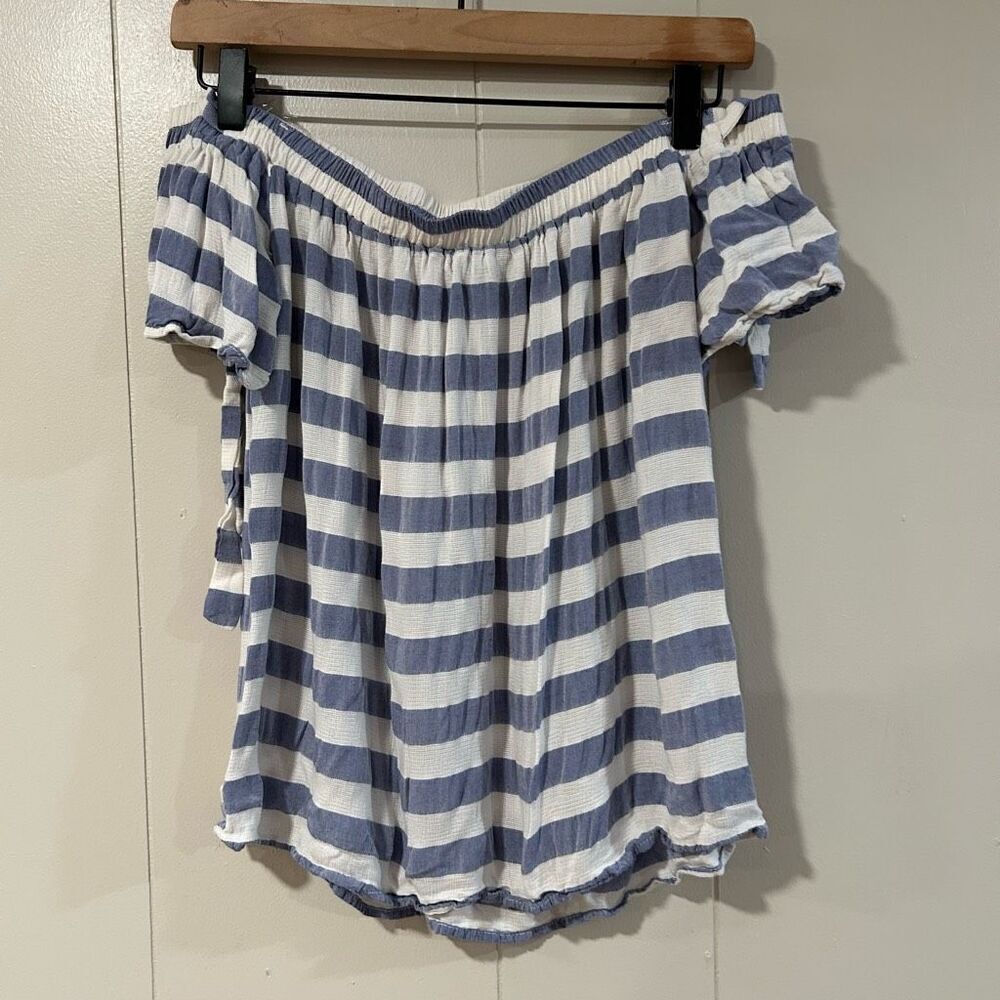 Blue Rain off shoulder stripped blouse sz s